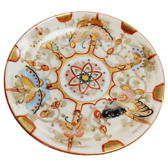 Vintage 1930s Butterfly Teacup & Saucer Set Japanese Eggshell Porcelain Miniatur - Picture 10 of 14